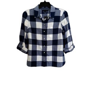 Tommy Hilfiger Navy & White Gingham Roll-Tab Button Down - Size M